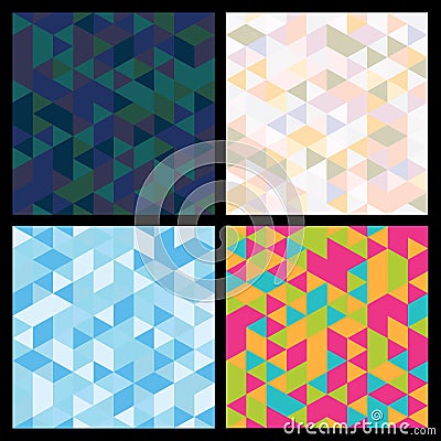 Set of seamless mosaic triangle pattern. Vector geometric background Vector Illustration