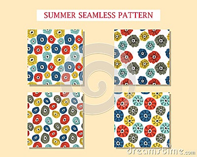 Set with seamless pattern with abstract flowers. Abstractionism style Vector Illustration