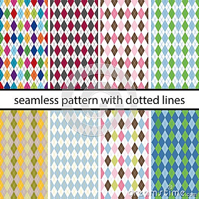 Set seamless pattern with black dotted lines Vector Illustration