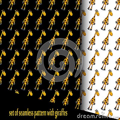 Set of seamless pattern with Cheerful giraffe. vector Vector Illustration