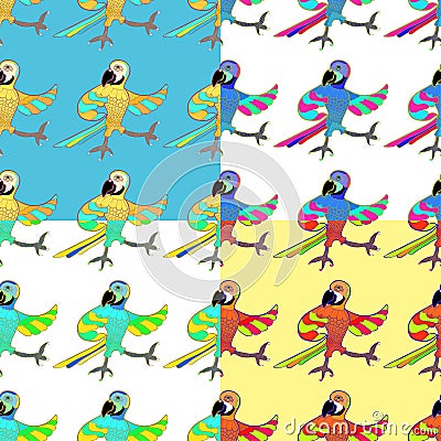 Set seamless pattern with gold merry dancing fun Caribbean parro Vector Illustration