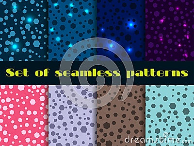 Set seamless pattern with shining sequins. Magical festive backgrounds. Vector Illustration