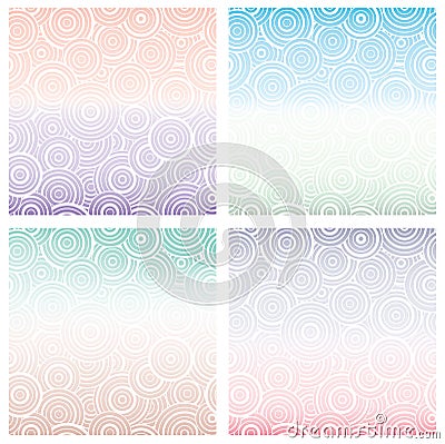 Set of seamless pattern with white circles of different size on gradient background. Geometric background Vector Illustration