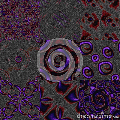 Set of seamless patterns, abstract backgrounds 18. Dark, gray, red, desaturated also shining violet. Stock Photo