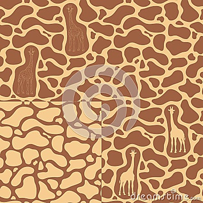 Set of seamless patterns with a giraffe and texture of the stains on the skin. Vector Illustration