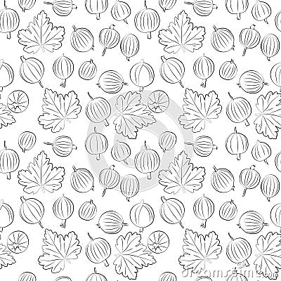 A set of seamless patterns of gooseberries, leaves and fruits, 1000x1000 pixels. Vector grafic Vector Illustration