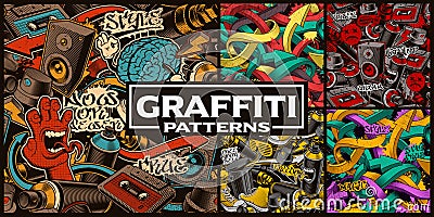 Set of seamless patterns with graffiti art Vector Illustration