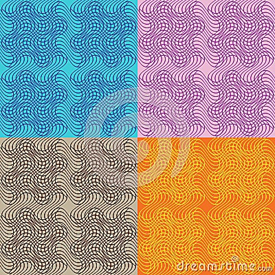 Set of seamless patterns of grid with abstract waves. Vector Illustration