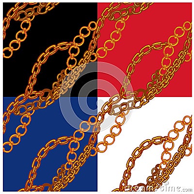 Set of seamless patterns with handdrawn Gold chains Vector Illustration