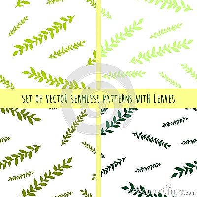 Set of seamless patterns with leaves and branches. Different shades of green patterns Stock Photo