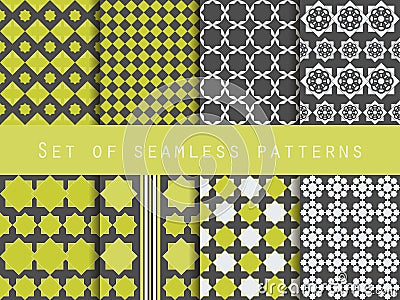 Set of seamless patterns. Rhombus and squares. Retro colors. Vector Illustration