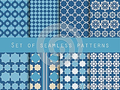 Set of seamless patterns. Rhombus and squares. Retro colors. Vector Illustration