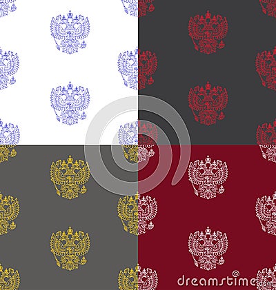Set of seamless patterns with russian outlined coat of arms Vector Illustration