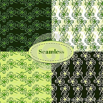 Set of seamless patterns for St. Patricks day. Clover hand drawn seamless pattern vector set Vector Illustration