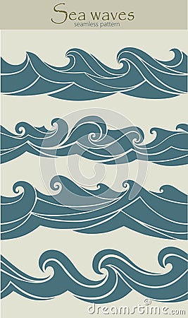 Set of seamless patterns with stylized waves Vector Illustration