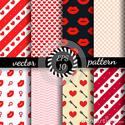 Set of seamless patterns Valentine's Day. Romantic wallpaper. Vector Illustration