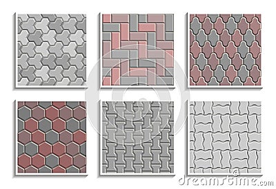 Set of seamless pavement textures. Vector repeating patterns of street tiles Vector Illustration