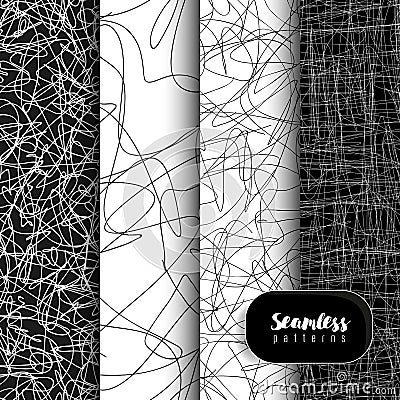 Set of seamless scribble texture, made of chaotic lines. Vector Illustration