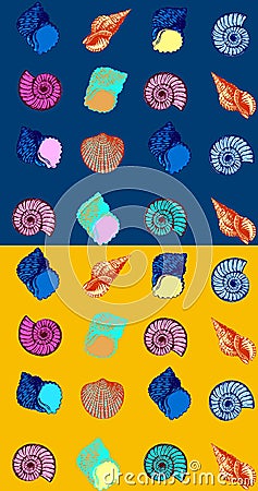 Set of seamless seashell pattern Vector Illustration