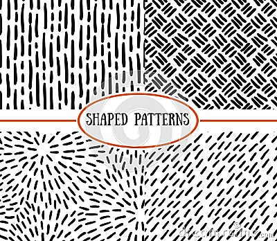 Set of seamless stroke patterns. Black and white. Vector Illustration