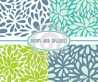 Set of seamless stylish patterns with drops. Vector Illustration