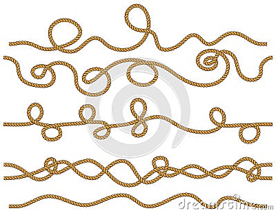 Set of seamless tangled ropes isolated on white background. Stock Photo