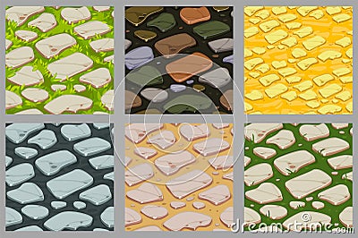 Set of Seamless texture of stone in isometry for game assets Stock Photo