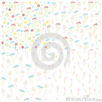 Set of seamless vector backgrounds with meadow flowers Vector Illustration