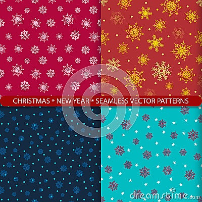 Set of seamless vector patterns with christmas and new year snowflakes. Print for textiles. Print for New Year`s costume. Design f Stock Photo