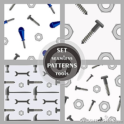 Set of seamless vector patterns with tools Vector Illustration