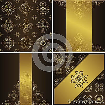 Set of seamless wallpaper and three luxury cards Vector Illustration