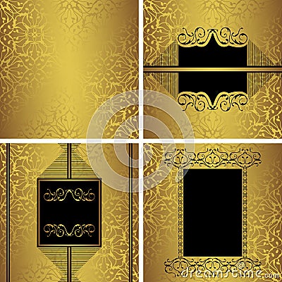 Set of seamless wallpaper and three luxury invitations Vector Illustration
