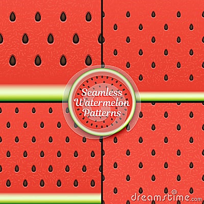 Set of seamless watermelon patterns. Surface textures of watermelon pulp with seeds Vector Illustration