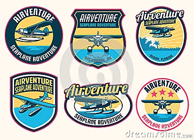 Set of seaplane badge design collection Vector Illustration