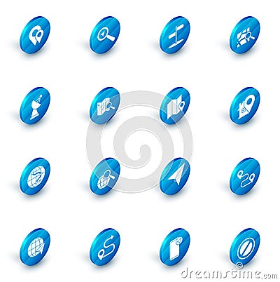 Set Search location, Road traffic sign, Folded map with marker, Radar, Location the globe, Map pointer house and icon Stock Photo