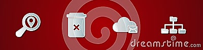 Set Search location, Trash can, Cloud mail server and Folder tree icon. Vector Stock Photo