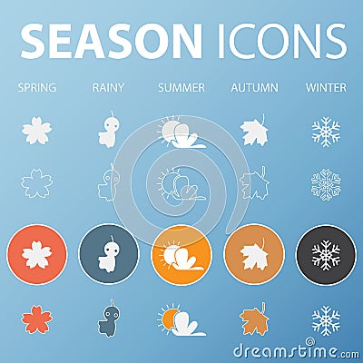 Set of season icons in flat design outline and long shadow .Vector Vector Illustration