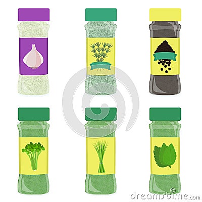 Set of seasoning powder pot Vector Illustration