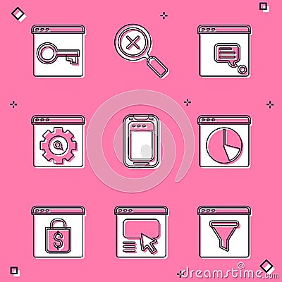 Set Secure your site with HTTPS, New chat messages notification, Browser setting, Mobile phone, Graph chart infographic Vector Illustration