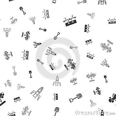 Set Seesaw, Shovel toy, Swing car and Rocket ship on seamless pattern. Vector Vector Illustration