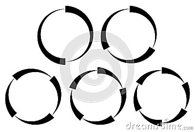 Set of segmented circles. 2,3,4,5,6 segments. Contour circles. Vector Illustration