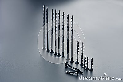 Set of self-tapping wood screws, grey background Stock Photo