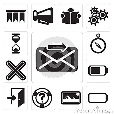 Set of Send, Battery, Photos, Help, Exit, Multiply, Compass, Hourglass, editable icon pack Vector Illustration