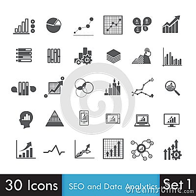 Set of SEO and Analytics icon on white Vector Illustration