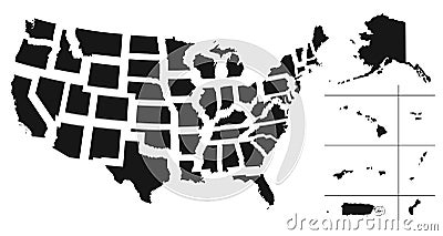 Set of separated American states. Divided USA map Vector Illustration