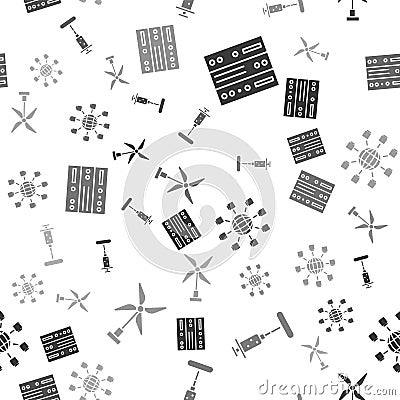 Set Server, Data, Web Hosting, Syringe, Social network and Wind turbine on seamless pattern. Vector Vector Illustration