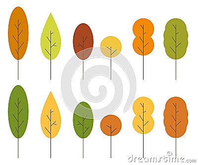 Set of 12 (2 sets of 6 unique) isolated minimalist trees Vector Illustration