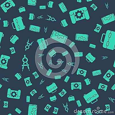 Set Setting on smartphone, Graphing paper and gear, Drawing compass and Toolbox on seamless pattern. Vector Vector Illustration