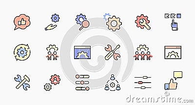 Set of Settings and Setup Vector Line Icons. Contains such Icons as Gear, Setting, Control, Iinstall, Options, Service Vector Illustration