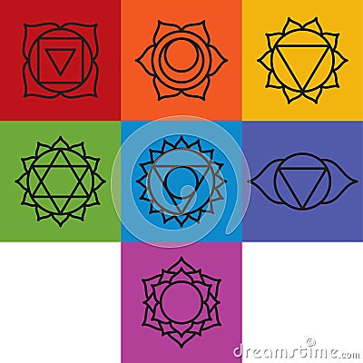 Set of seven chakra symbols Vector Illustration